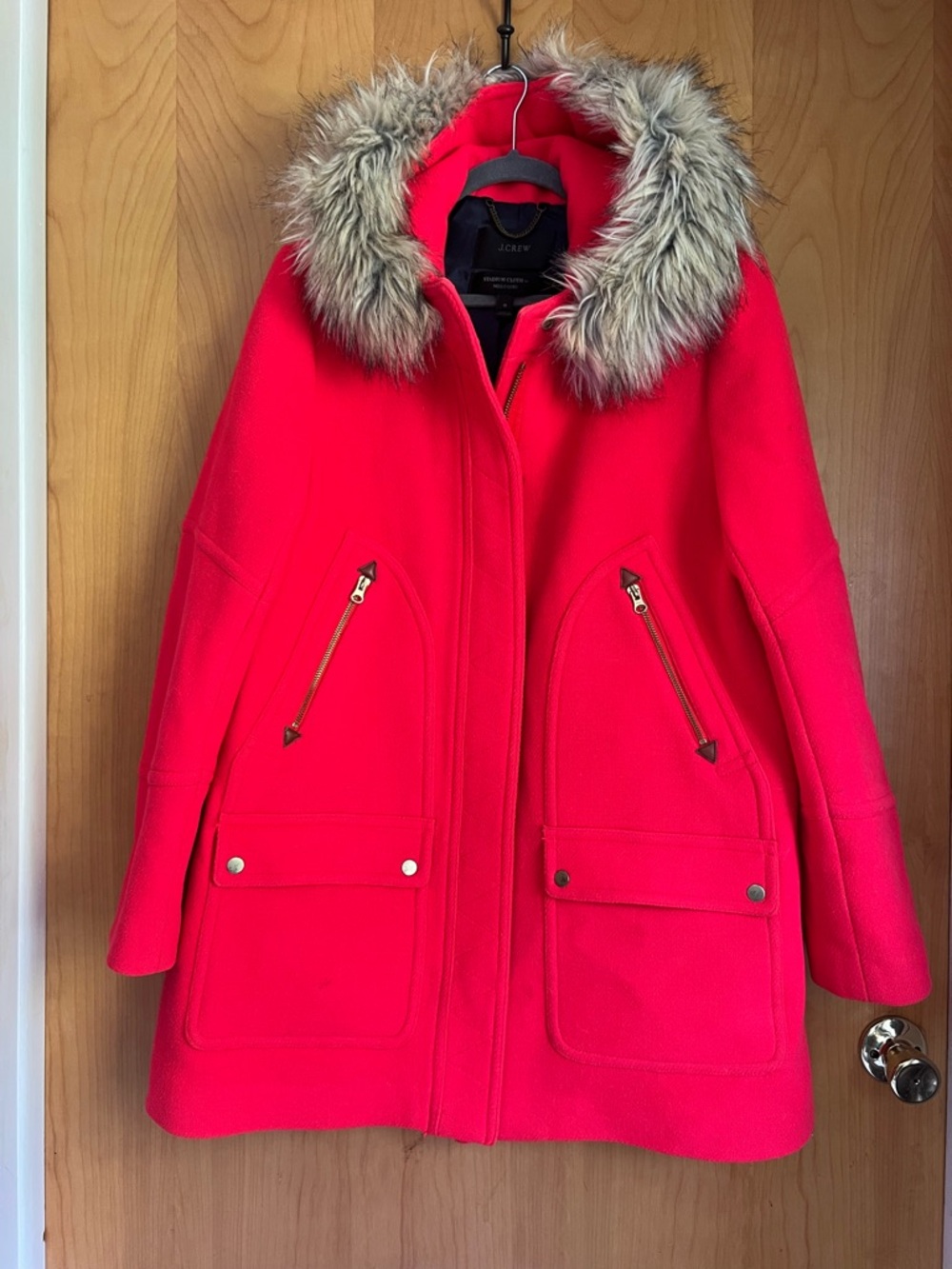 J CREW CHATEAU PARKA IN ITALIAN STADIUM CLOTH WOOL COAT RED- Size 16